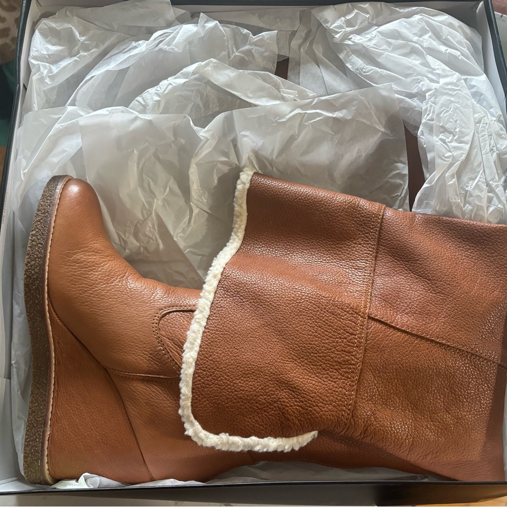 Dolce Vita Perly Cognac OTK genuine Leather Boots with Faux Shearling Lining NWT